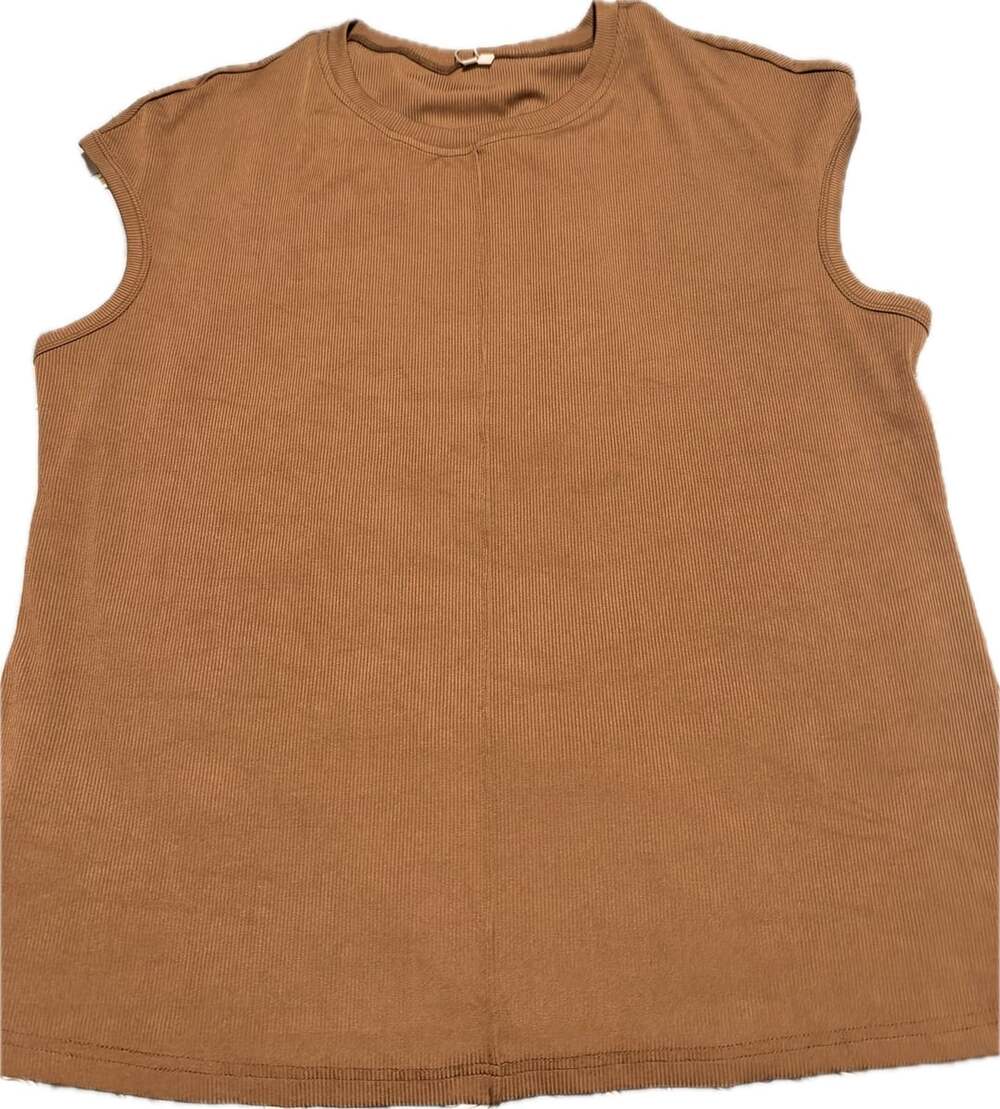Ribbed Cap Sleeve Tank Top Size 2XL Brown Crew Neck Knit